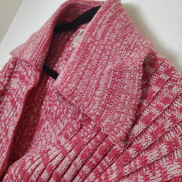 Vintage 1970s Cranberry Marled Knit Belted Cardigan Sweater Jacket with Pockets - Picture 12 of 15